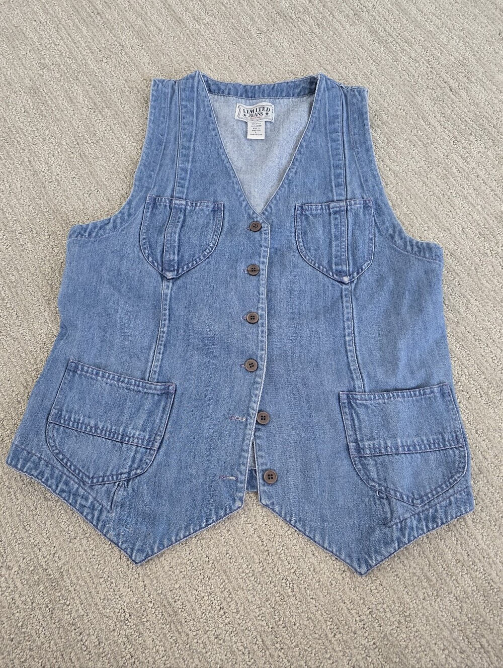 Vintage Limited Jeans Denim Button Front Vest With Pockets - Prairiecore